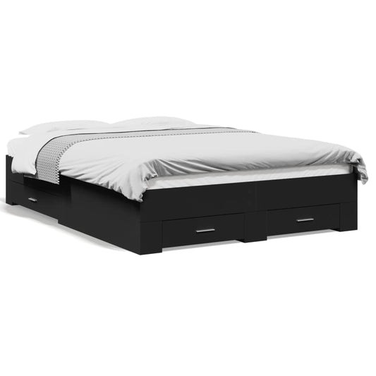 vidaXL Bed Frame | Black | Engineered wood | 135 x 190 cm Double | Bed Frame
