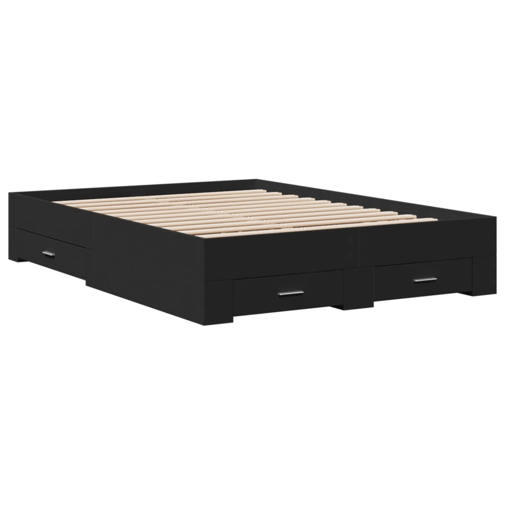 vidaXL Bed Frame | Black | Engineered wood | 135 x 190 cm Double | Bed Frame
