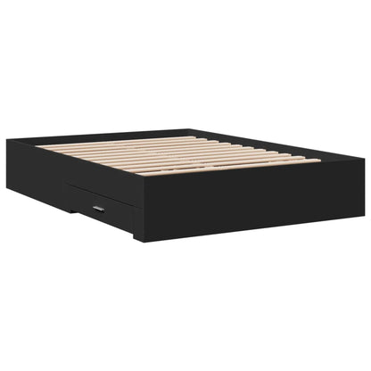 vidaXL Bed Frame | Black | Engineered wood | 135 x 190 cm Double | Bed Frame