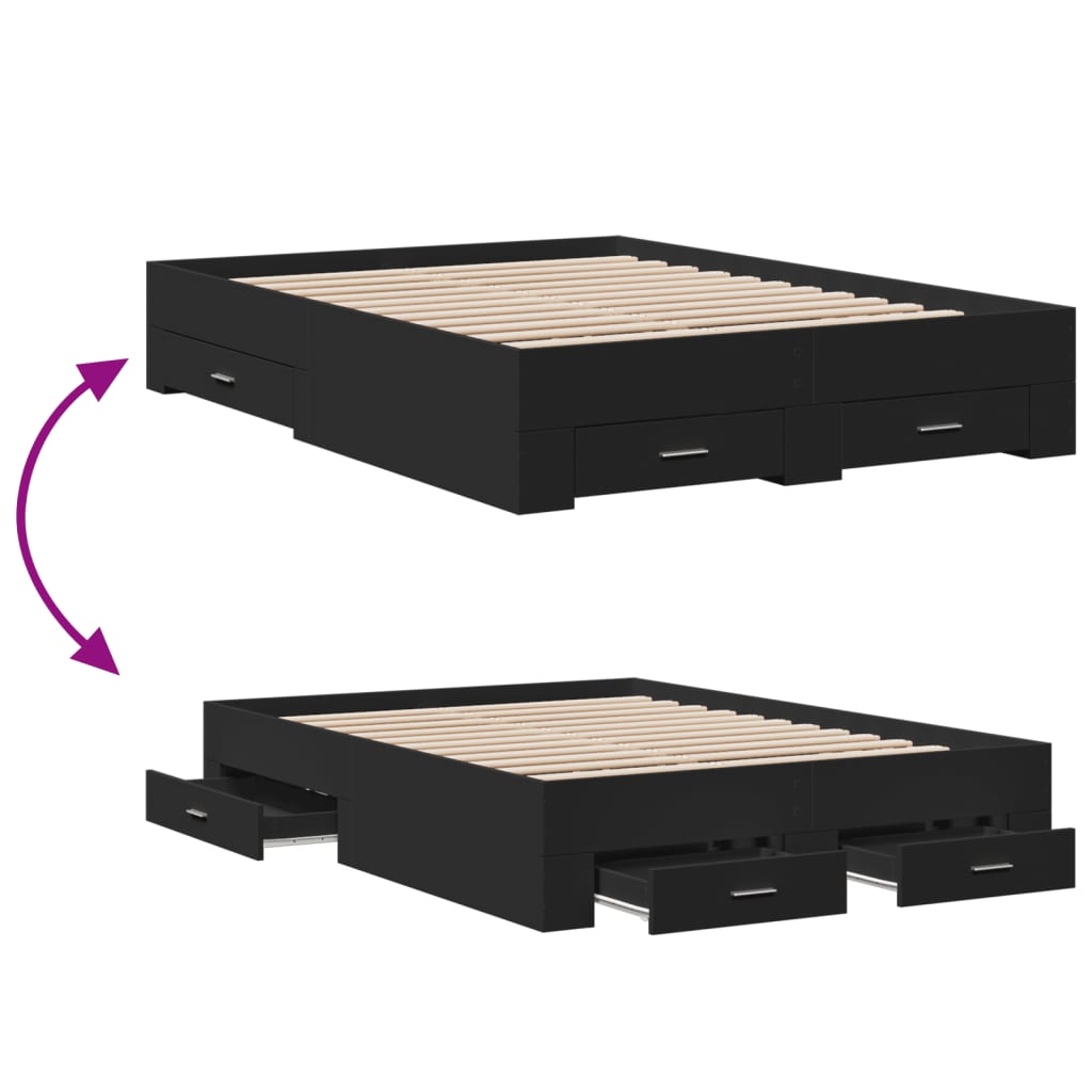vidaXL Bed Frame | Black | Engineered wood | 135 x 190 cm Double | Bed Frame