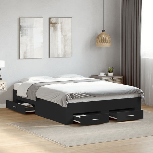 vidaXL Bed Frame | Black | Engineered wood | 135 x 190 cm Double | Bed Frame