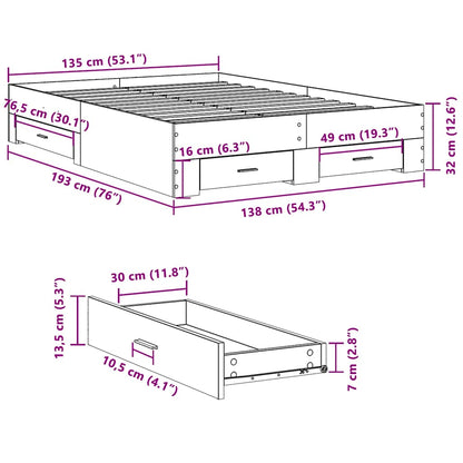 vidaXL Bed Frame with Drawers without Mattress Concrete Grey 135x190 cm Double