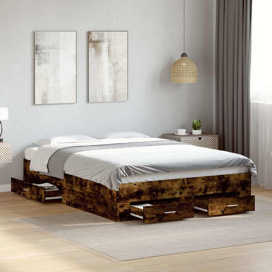 vidaXL Bed Frame | Smoked Oak | Engineered Wood, Plywood | Double | Bed Frame