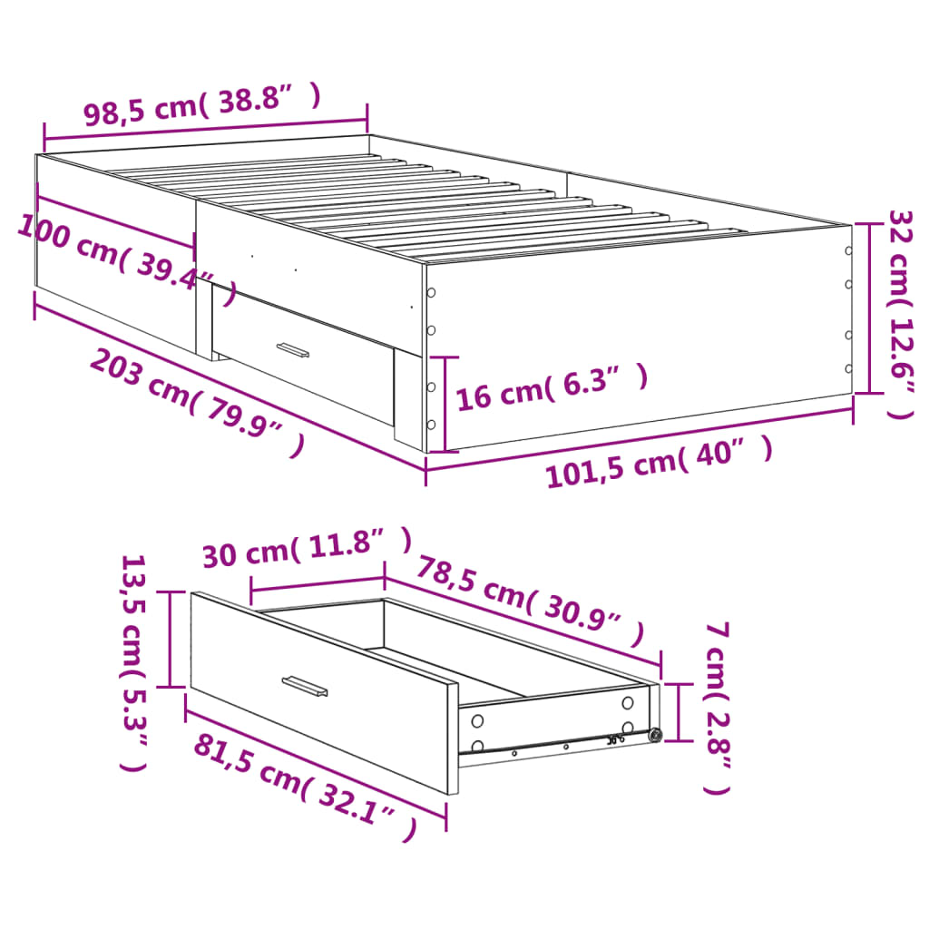 vidaXL Bed Frame | Grey Sonoma | Engineered Wood | Single | Bed Frame