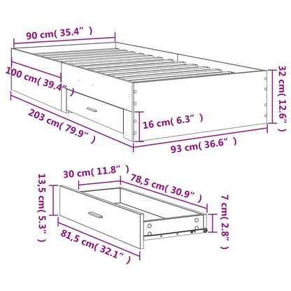 vidaXL Bed Frame | Concrete Grey | Engineered Wood | 90 x 200 cm | Bed Frame