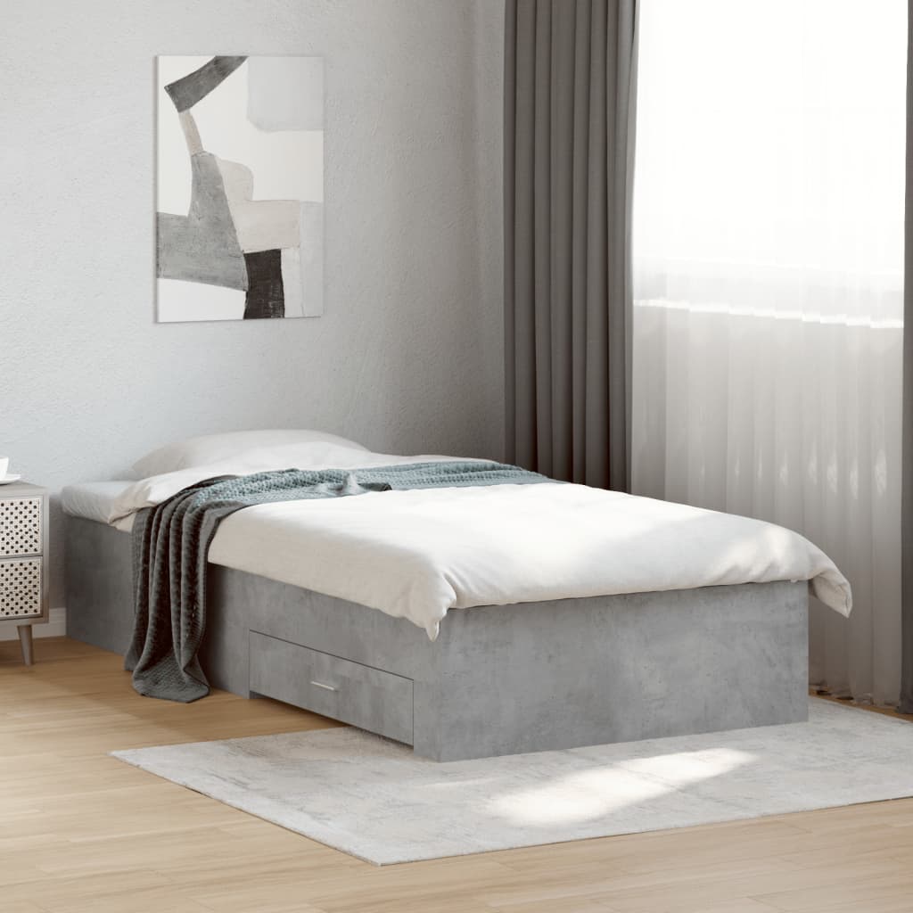 vidaXL Bed Frame | Concrete Grey | Engineered Wood | 90 x 200 cm | Bed Frame