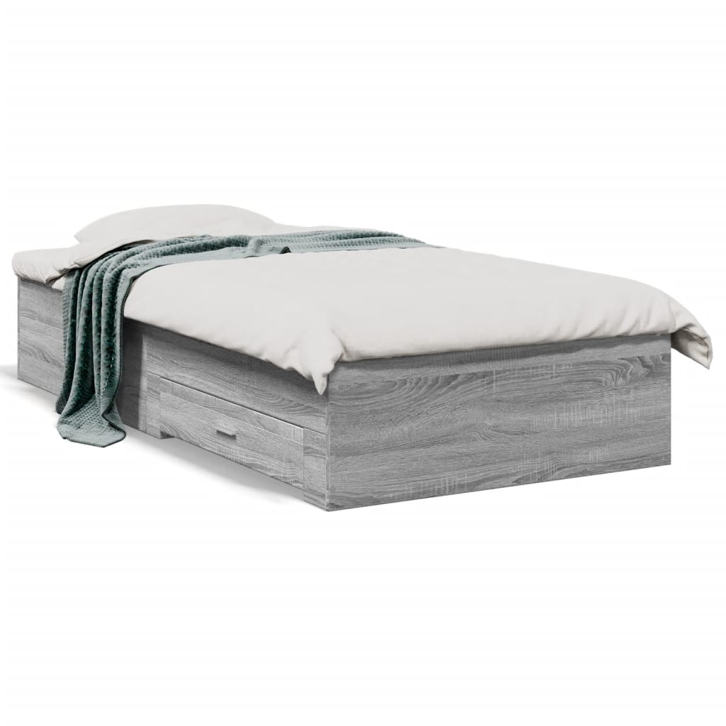 vidaXL Bed Frame with Drawers without Mattress Grey Sonoma 90x200 cm