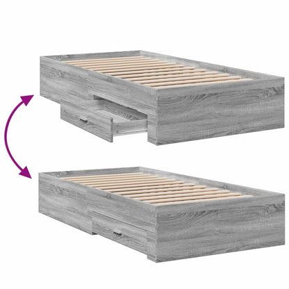 vidaXL Bed Frame with Drawers without Mattress Grey Sonoma 90x200 cm