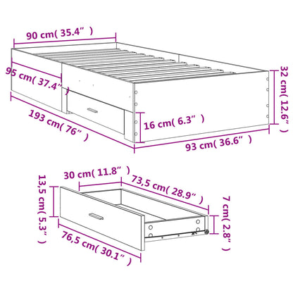 vidaXL Bed Frame | White | Engineered wood | Single | Bed Frame | Rectangular