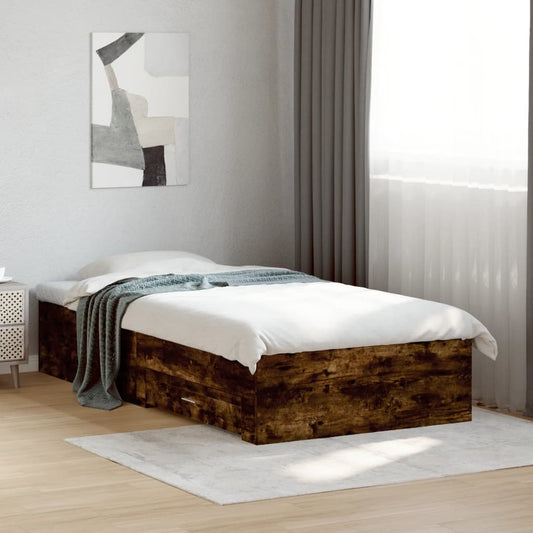 vidaXL Bed Frame with Drawers without Mattress Smoked Oak 75x190 cm Small Single
