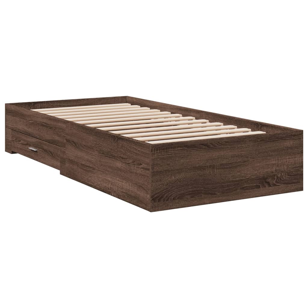vidaXL Bed Frame | Brown Oak | Engineered Wood, Plywood | Small Single