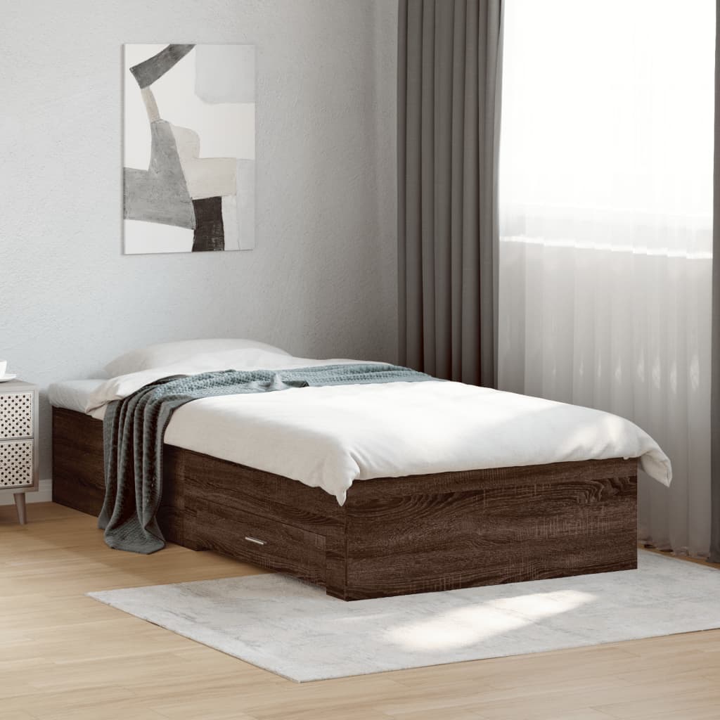 vidaXL Bed Frame | Brown Oak | Engineered Wood, Plywood | Small Single