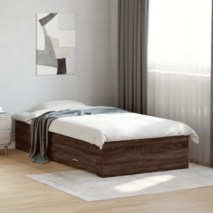 vidaXL Bed Frame | Brown Oak | Engineered Wood, Plywood | Small Single