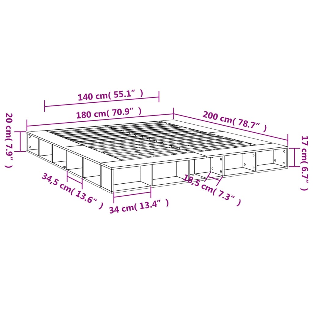 vidaXL Bed Frame without Mattress White 180x200 cm Super King