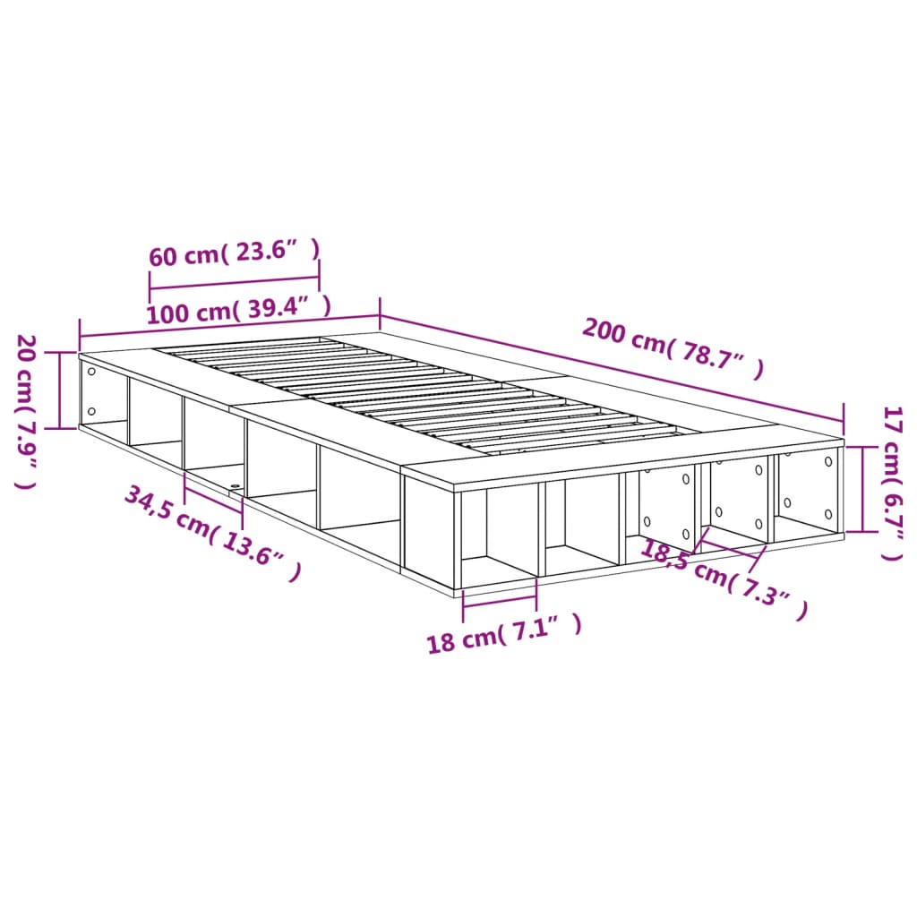 vidaXL Bed Frame without Mattress Sonoma Oak 100x200 cm