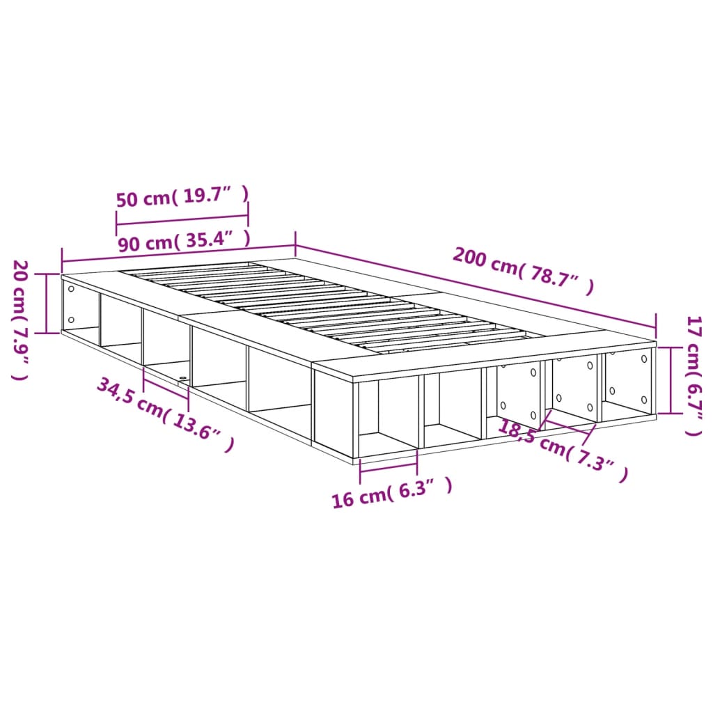 vidaXL Bed Frame without Mattress Brown Oak 90x200 cm