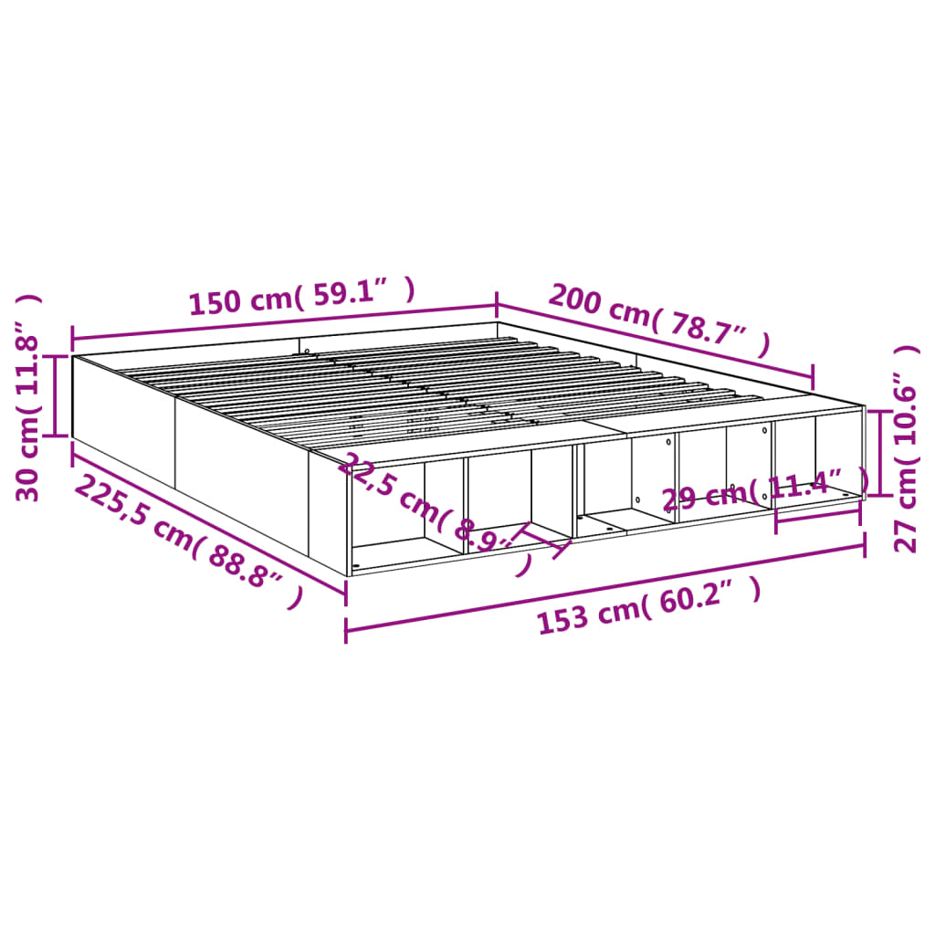 vidaXL Bed Frame without Mattress White 150x200 cm King Size