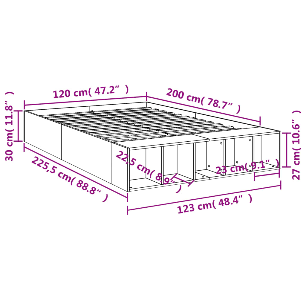 vidaXL Bed Frame without Mattress Sonoma Oak 120x200 cm