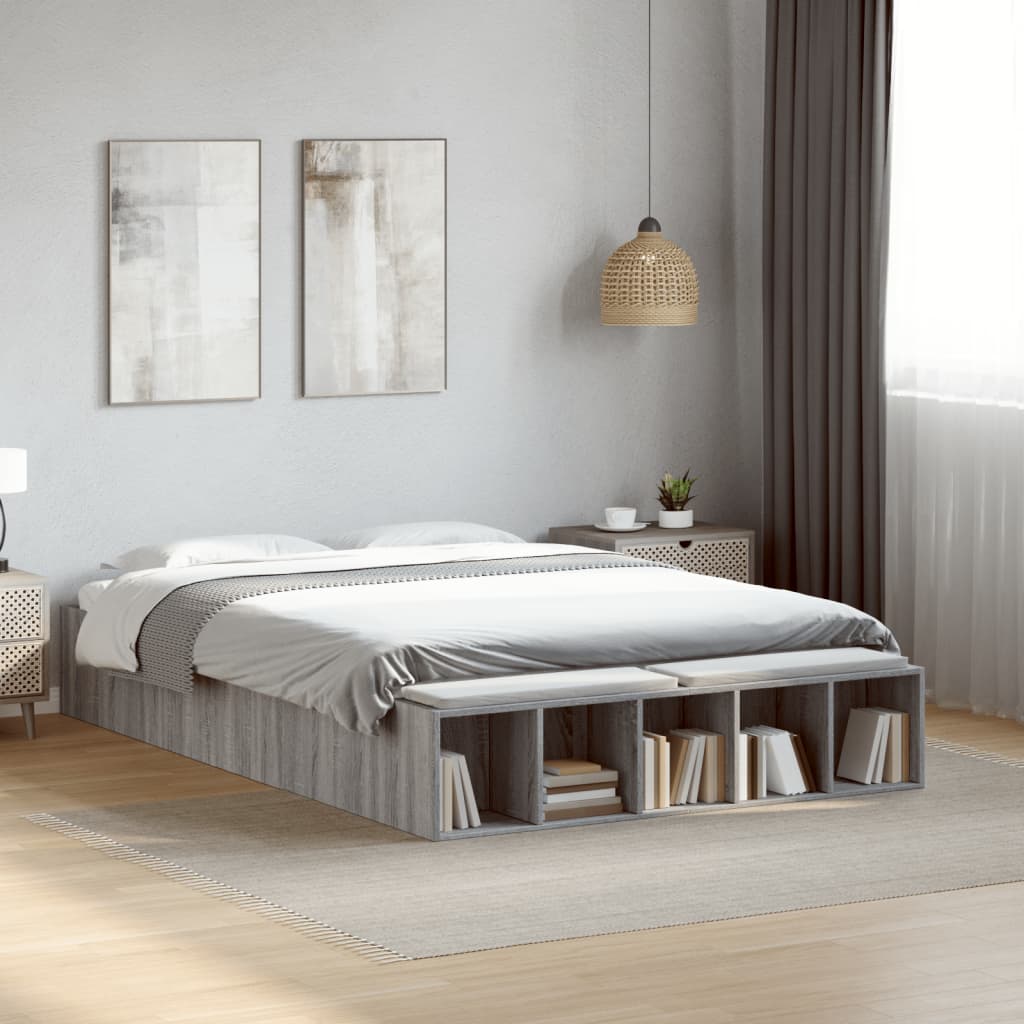 vidaXL Bed Frame without Mattress Grey Sonoma 135x190 cm Double