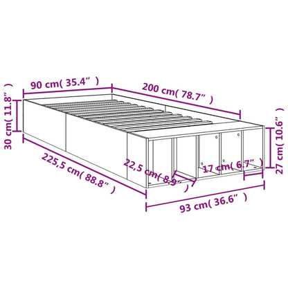 vidaXL Bed Frame without Mattress Grey Sonoma 90x200 cm