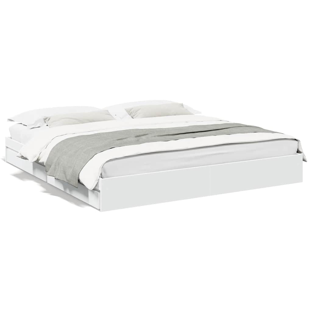 vidaXL Bed Frame with Drawers without Mattress White 200x200 cm
