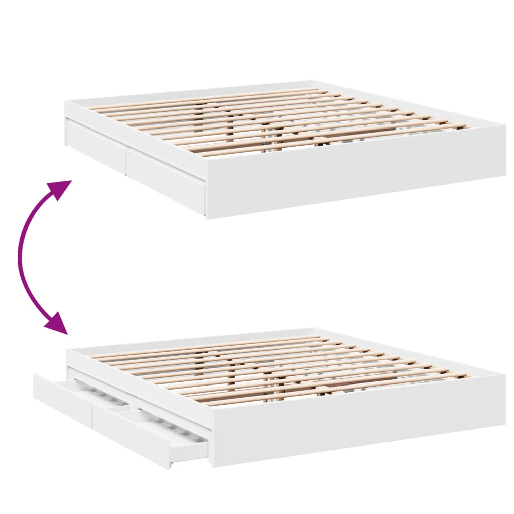 vidaXL Bed Frame with Drawers without Mattress White 200x200 cm