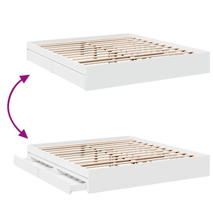 vidaXL Bed Frame with Drawers without Mattress White 200x200 cm
