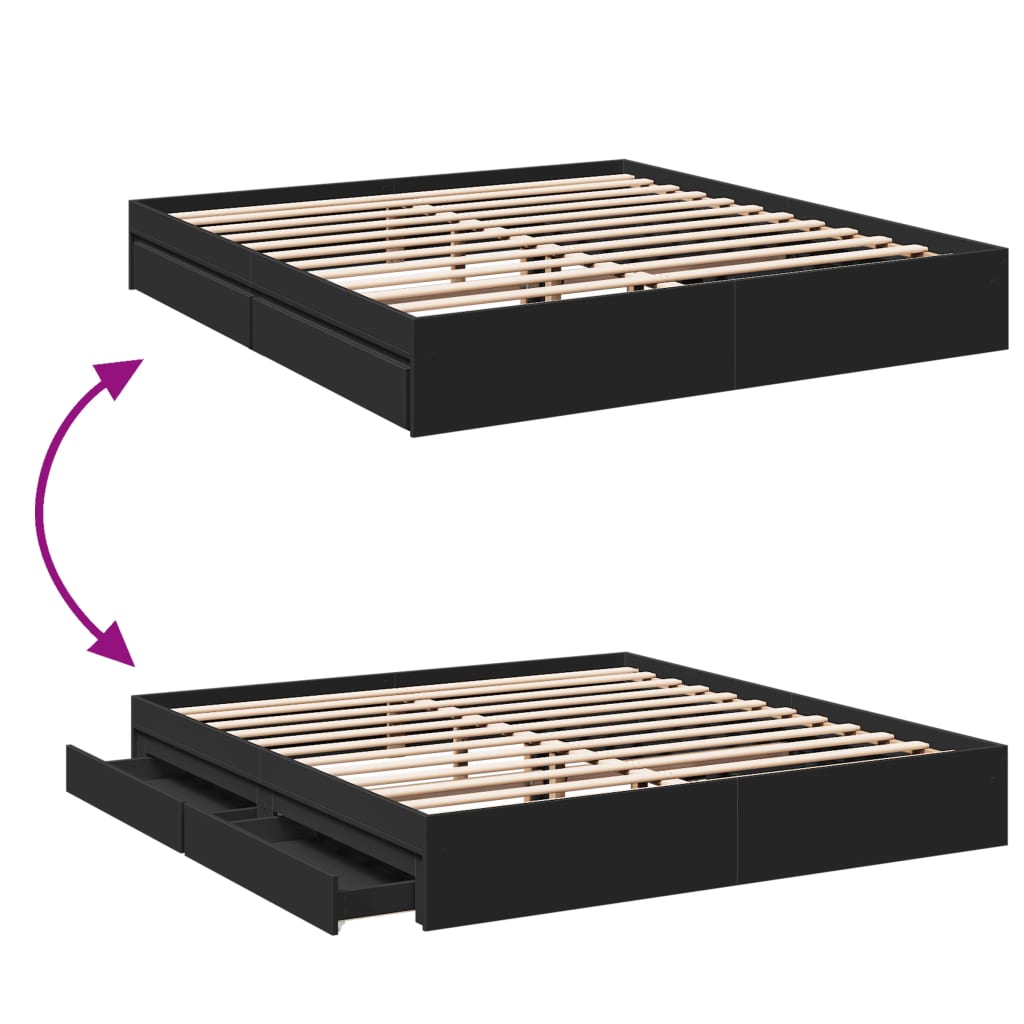 vidaXL Bed Frame with Drawers without Mattress Black 200x200 cm