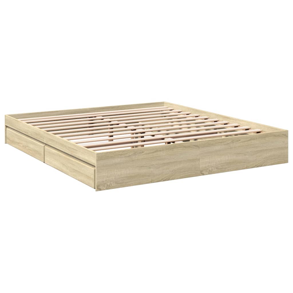 vidaXL Bed Frame with Drawers without Mattress Sonoma Oak 200x200 cm