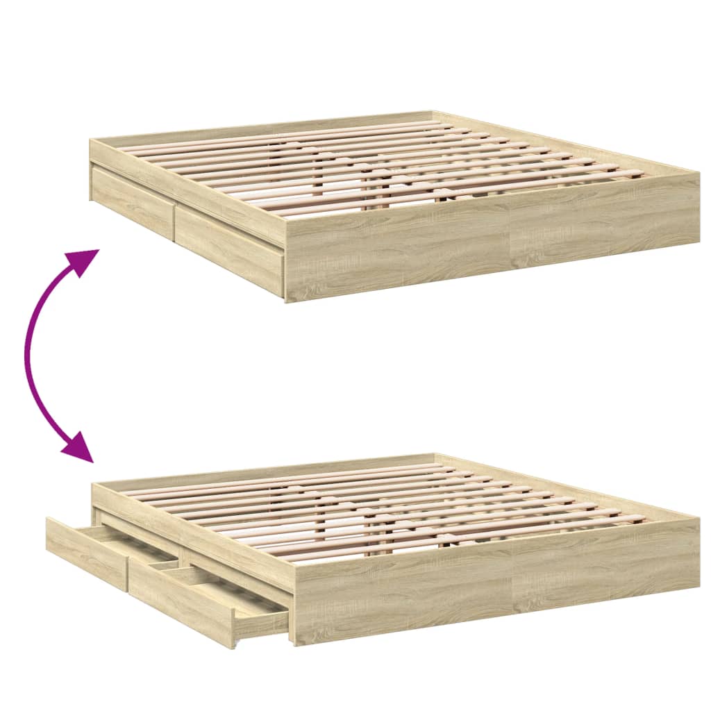 vidaXL Bed Frame with Drawers without Mattress Sonoma Oak 200x200 cm