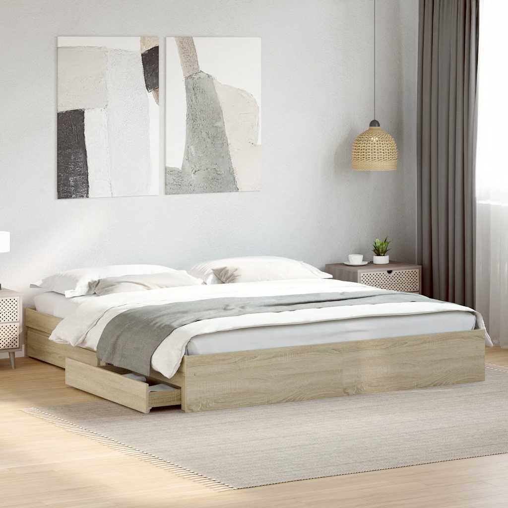 vidaXL Bed Frame with Drawers without Mattress Sonoma Oak 200x200 cm