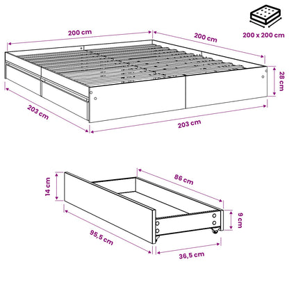 vidaXL Bed Frame with Drawers without Mattress Sonoma Oak 200x200 cm