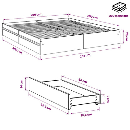 vidaXL Bed Frame with Drawers without Mattress Smoked Oak 200x200 cm