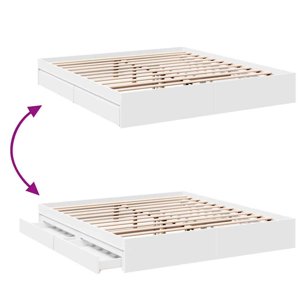 vidaXL Bed Frame with Drawers without Mattress White 180x200 cm Super King