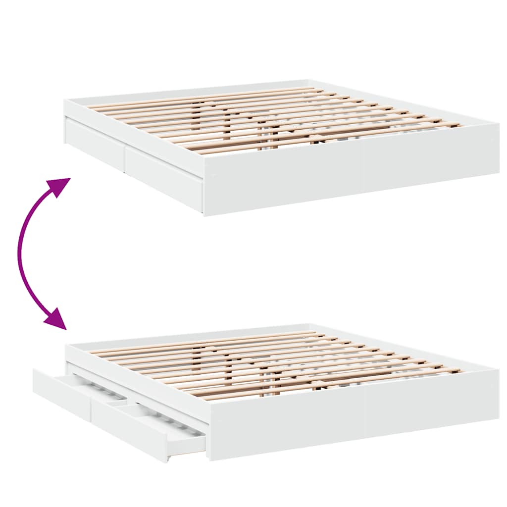 vidaXL Bed Frame with Drawers without Mattress White 180x200 cm