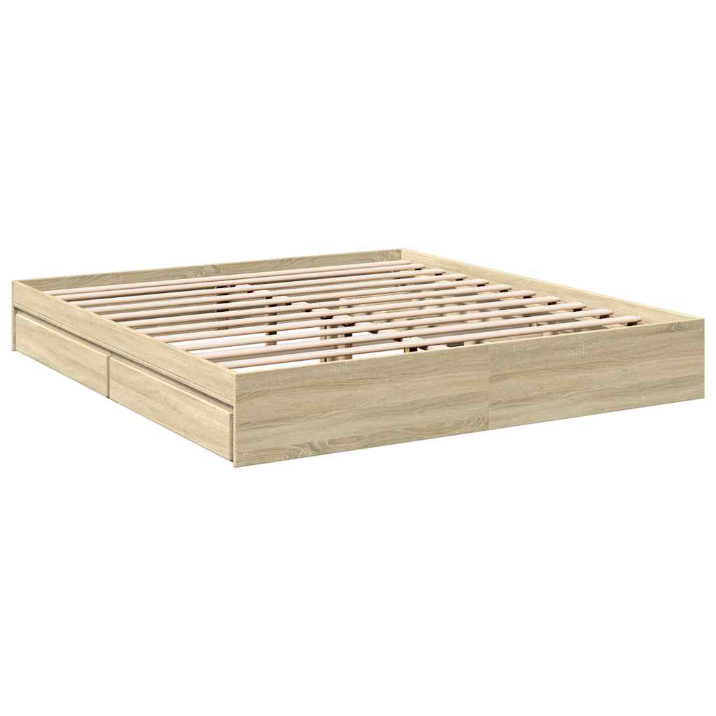 vidaXL Bed Frame with Drawers without Mattress Sonoma Oak 180x200 cm Super King