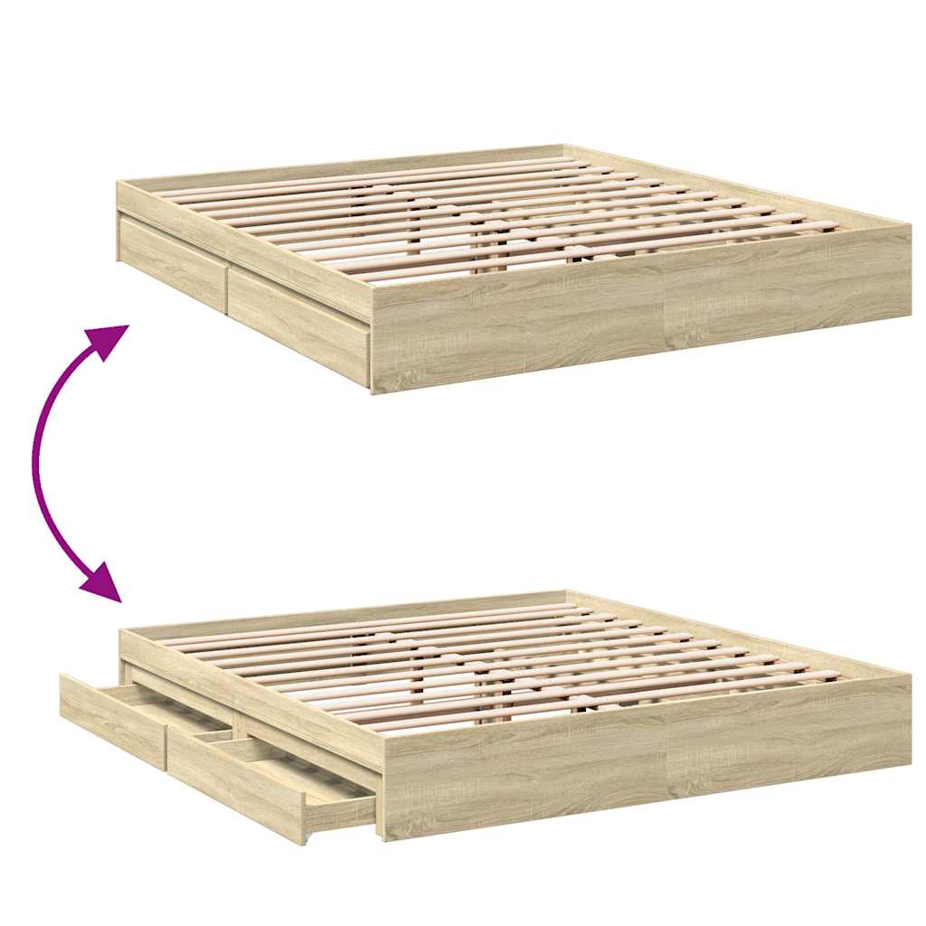 vidaXL Bed Frame with Drawers without Mattress Sonoma Oak 180x200 cm Super King