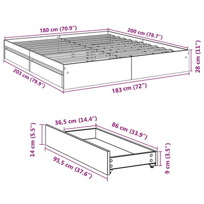 vidaXL Bed Frame with Drawers without Mattress Concrete Grey 180x200 cm Super King