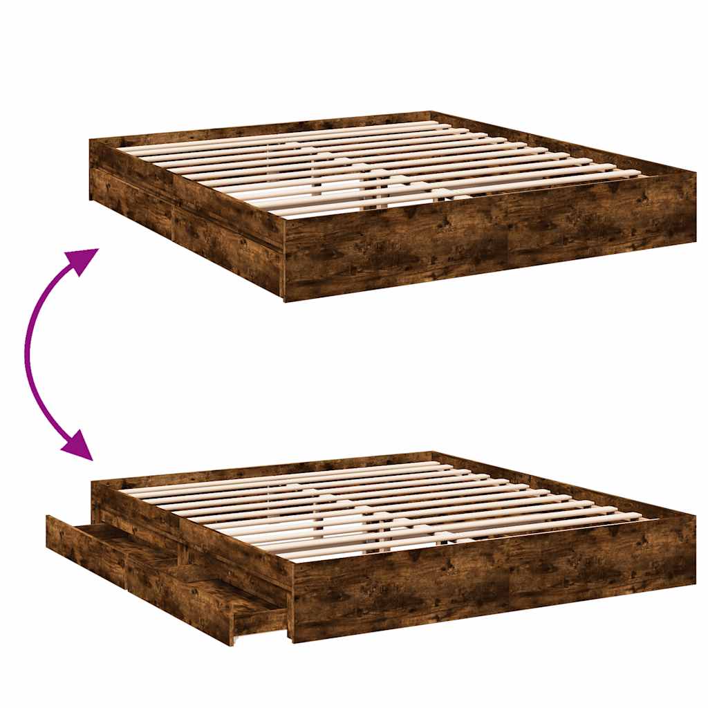 vidaXL Bed Frame with Drawers without Mattress Smoked Oak 180x200 cm