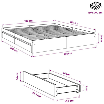 vidaXL Bed Frame with Drawers without Mattress Smoked Oak 180x200 cm
