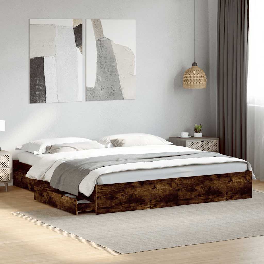 vidaXL Bed Frame with Drawers without Mattress Smoked Oak 180x200 cm