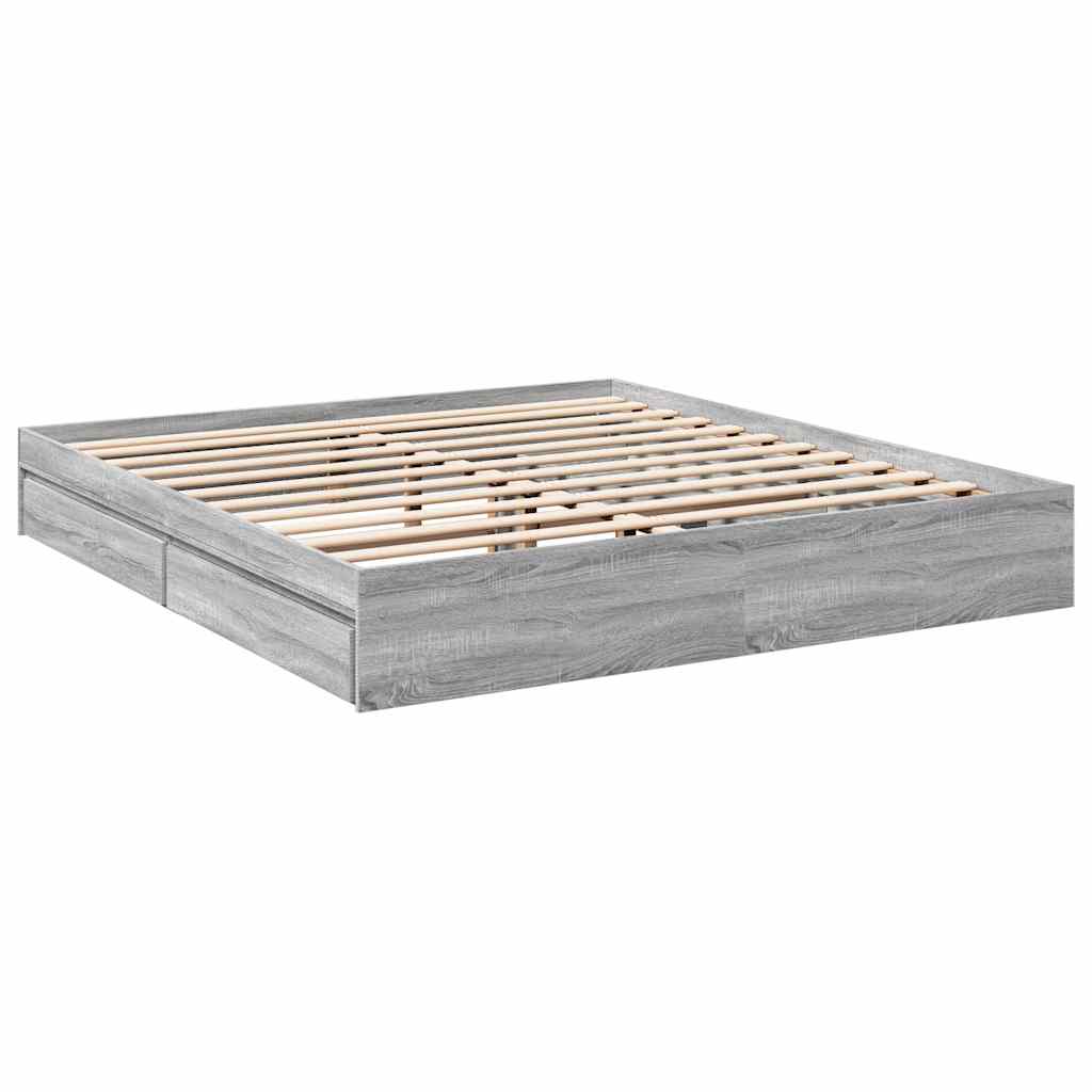 vidaXL Bed Frame with Drawers without Mattress Grey Sonoma 180x200 cm