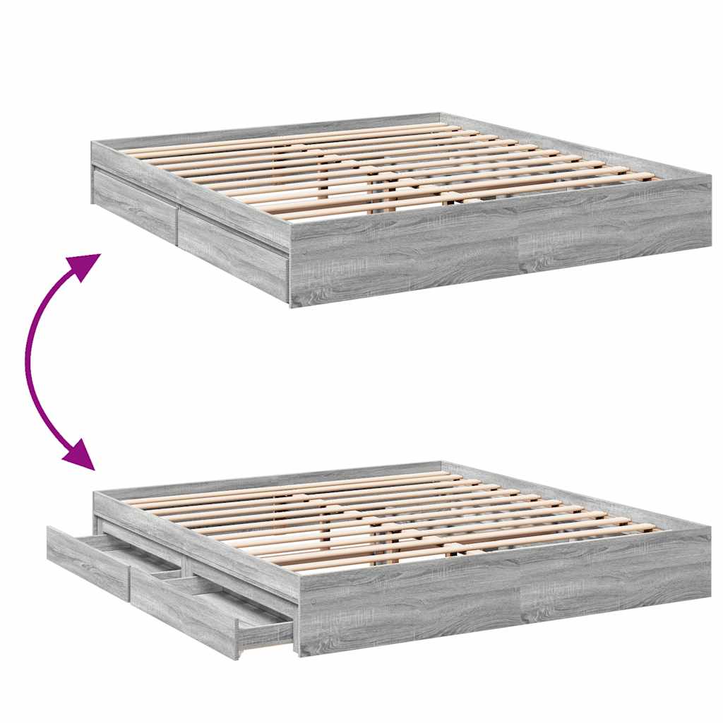 vidaXL Bed Frame with Drawers without Mattress Grey Sonoma 180x200 cm