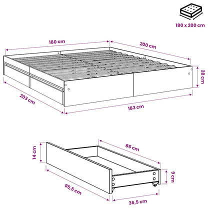 vidaXL Bed Frame with Drawers without Mattress Grey Sonoma 180x200 cm