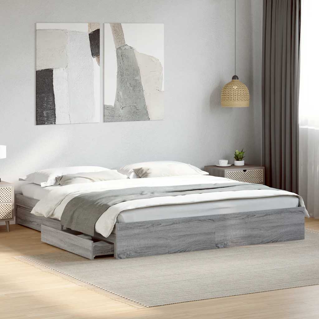 vidaXL Bed Frame with Drawers without Mattress Grey Sonoma 180x200 cm