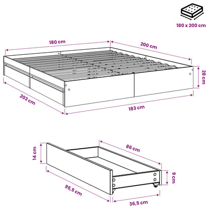 vidaXL Bed Frame with Drawers without Mattress Grey Sonoma 180x200 cm