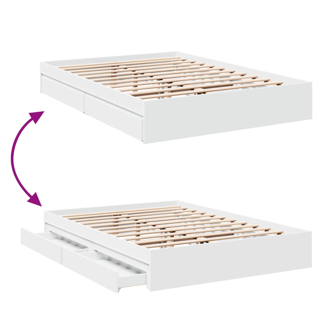 vidaXL Bed Frame with Drawers without Mattress White 160x200 cm
