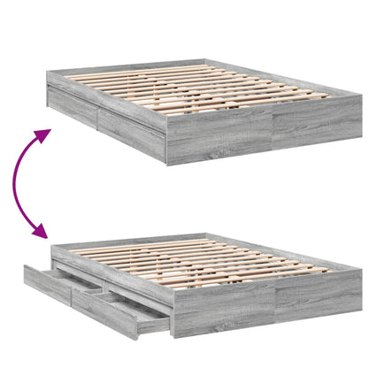 vidaXL Bed Frame with Drawers without Mattress Grey Sonoma 160x200 cm