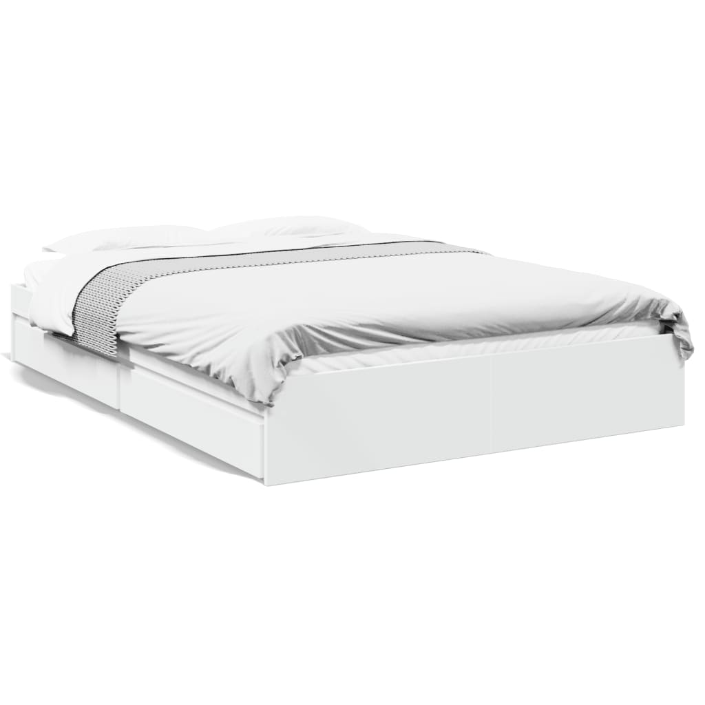 vidaXL Bed Frame with Drawers without Mattress White 150x200 cm King Size