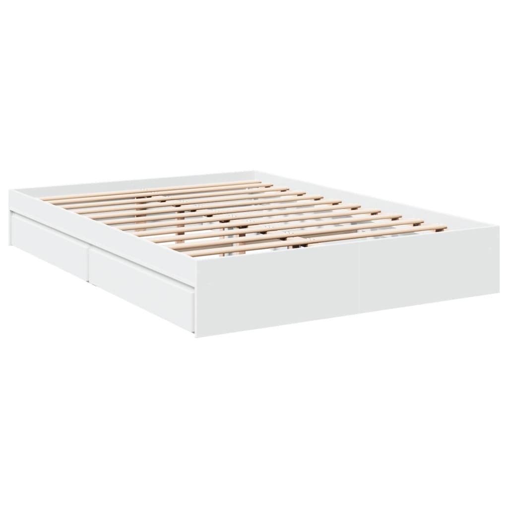 vidaXL Bed Frame with Drawers without Mattress White 150x200 cm King Size